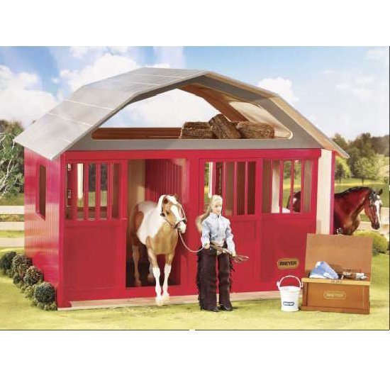 Breyer Traditional (1:9 mittakaava) Deluxe Two-Stall Barn kahden hevosen talli (punainen)